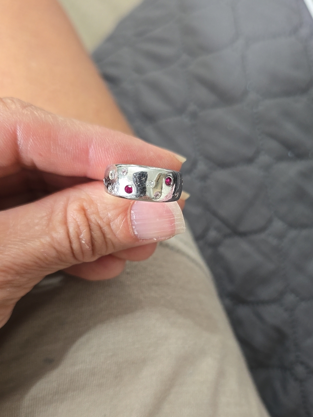 Sterling Silver Band Ring with Ruby and Diamond Accents